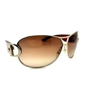 Vtg Y2K Christian Dior Buckle 2 Wrap Aviator Sunglasses Brown Gradient Red Gold